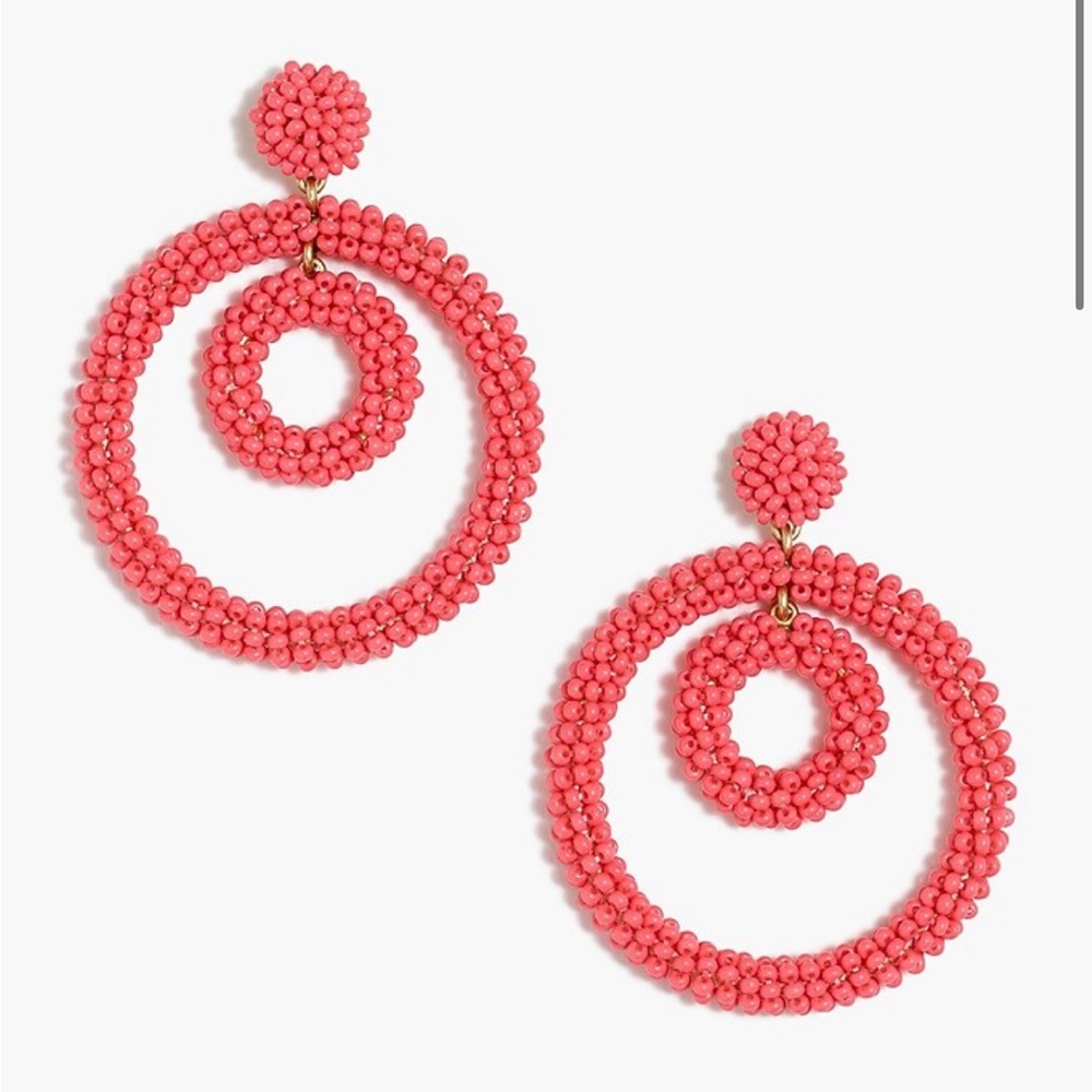 Coral Beaded Hoop Earrings